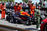 Perez's RB20 after the opening-lap crash in Monaco, 2024 (Photo by Clive Rose/Getty Images)